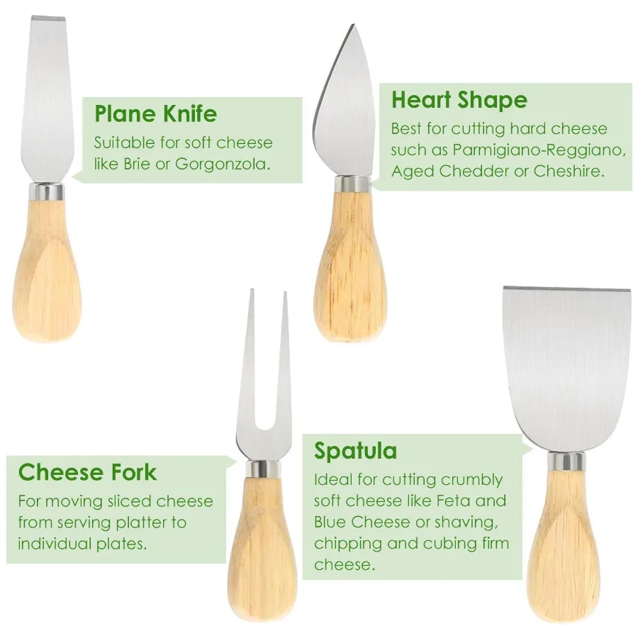 Bambusowa deska do serwowania serów i wędlin z zestawem sztućców na wesele, urodziny, Boże Narodzenie