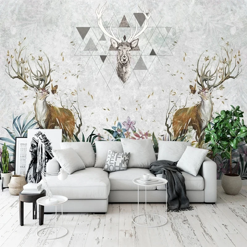 Custom 3D Wall Mural European Vintage Hand-painted Elk Pastoral Photo Wallpaper For Living Room Home Decor Fresco 3D Wall Paper
