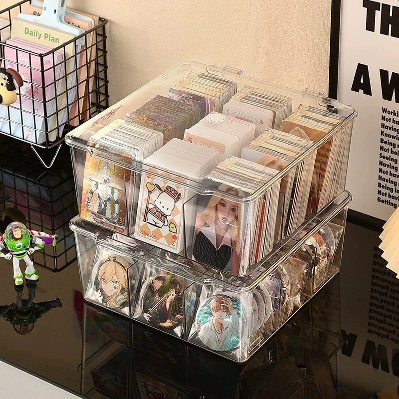 Multifunctional Acrylic Card Storage Box Display Card Case Kpop Photocard Organizer Compartment Card Case Protector Container