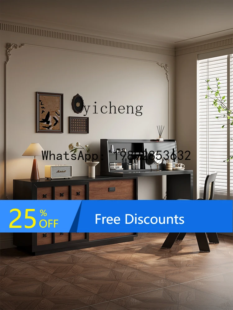 

Dressing Table and Chest of Drawers Integrated Bedroom Walnut Wood Grain Makeup Table Bedside Makeup Cabinet
