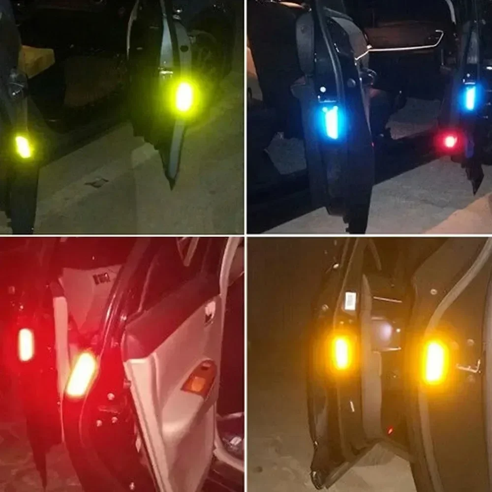 4 PCS/set Car Open Reflective Stickers Tape Warning Mark Night Driving Safety Lighting Luminous Strip Auto Door Decor Stickers
