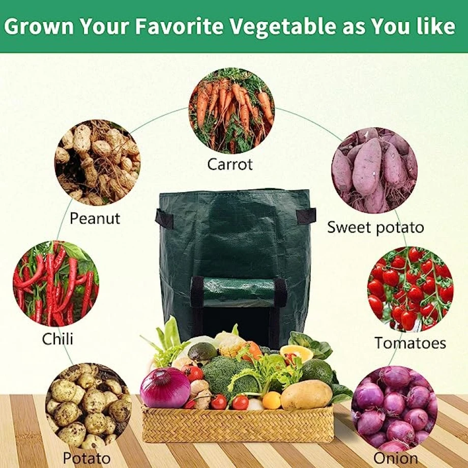 10 Gallons Potato Grow Bag PE Vegetable Grow Bags DIY Fabric Grow Pot Growing Bag Vegetable Plant Bag Outdoor Garden Pots