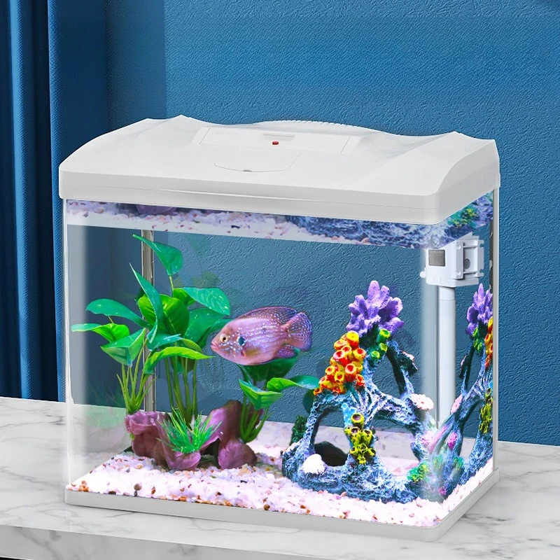 Glass Fish Tank Desktop Cyclic Filtering Fish Bowls with Water Pump and Light Silent Household Aquarium Room Ornamental Fishbowl