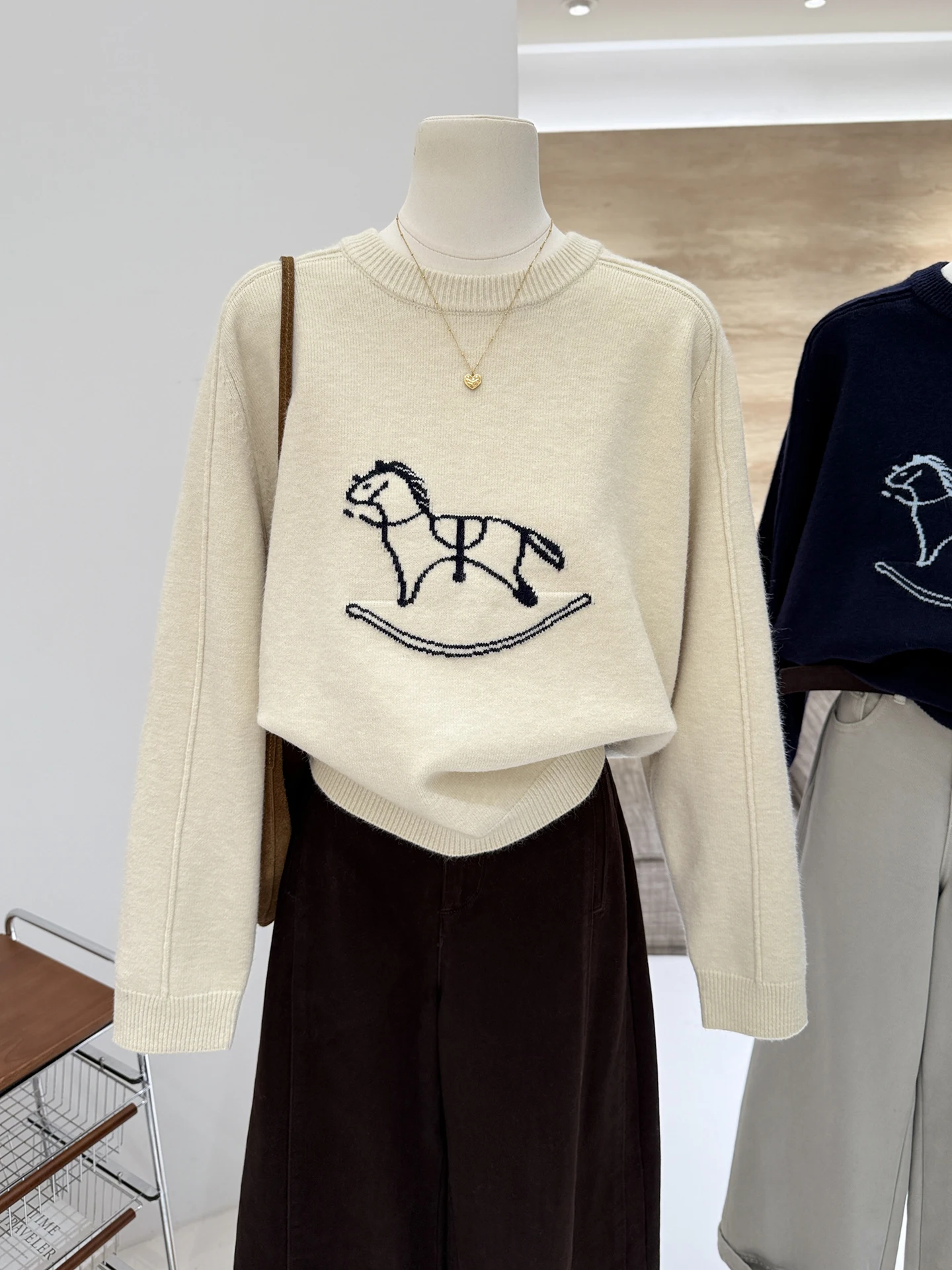 

Ele Embroidered round Ne Knitwear Women's Faionable Anti-Aging New Year's Sweater Commute Sle Korean Loose Fit