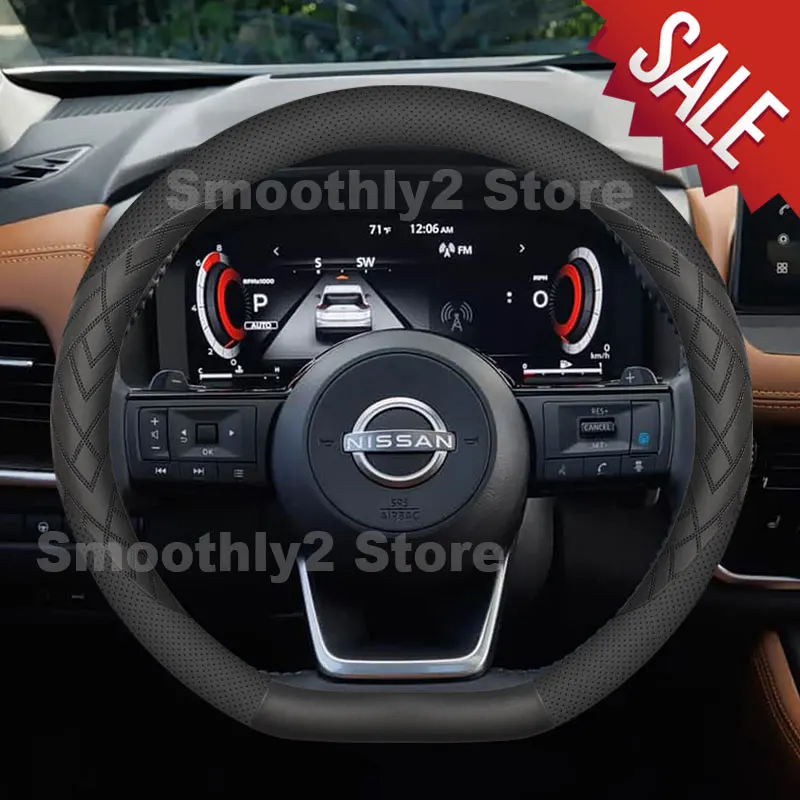 Car Leather Steering Wheel Cover For Nissan Rogue Plug-In Hybrid 2026-2021 X-Trail 2025 2026 Interior Accessories