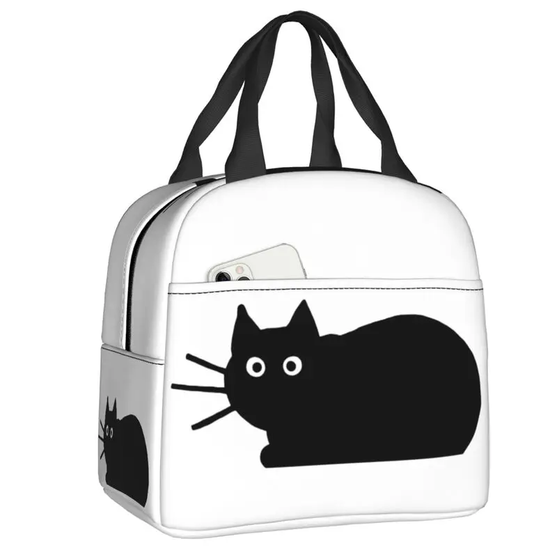 Bolsa de almuerzo personalizada con forma de gato negro para mujer, fiambrera con aislamiento térmico para estudiantes, escuela, trabajo, Picnic, bolsas de mano para alimentos