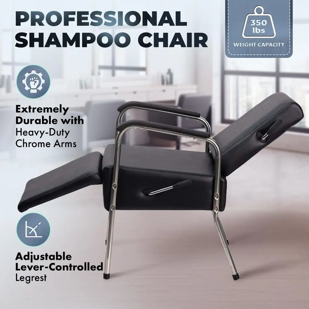 เก้าอี้สระผมปรับเอนได้แบบควบคุมด้วยมือจับของเจมี่ พร้อมที่พักเท้า - เบาะหนานุ่ม ที่วางแขนแข็งแรง ทนทาน เฟอร์นิเจอร์ร้านเสริมสวยสำหรับมืออาชีพ