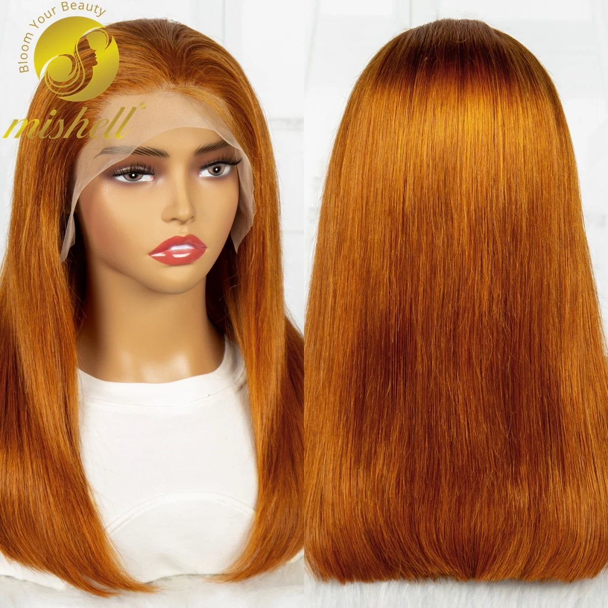 

Ginger Orange 250% Density 24 inch Straight Human Hair Wig Bob Wig 13x4 Transparent Lace Front Brazilian Remy Hair Wig for Women