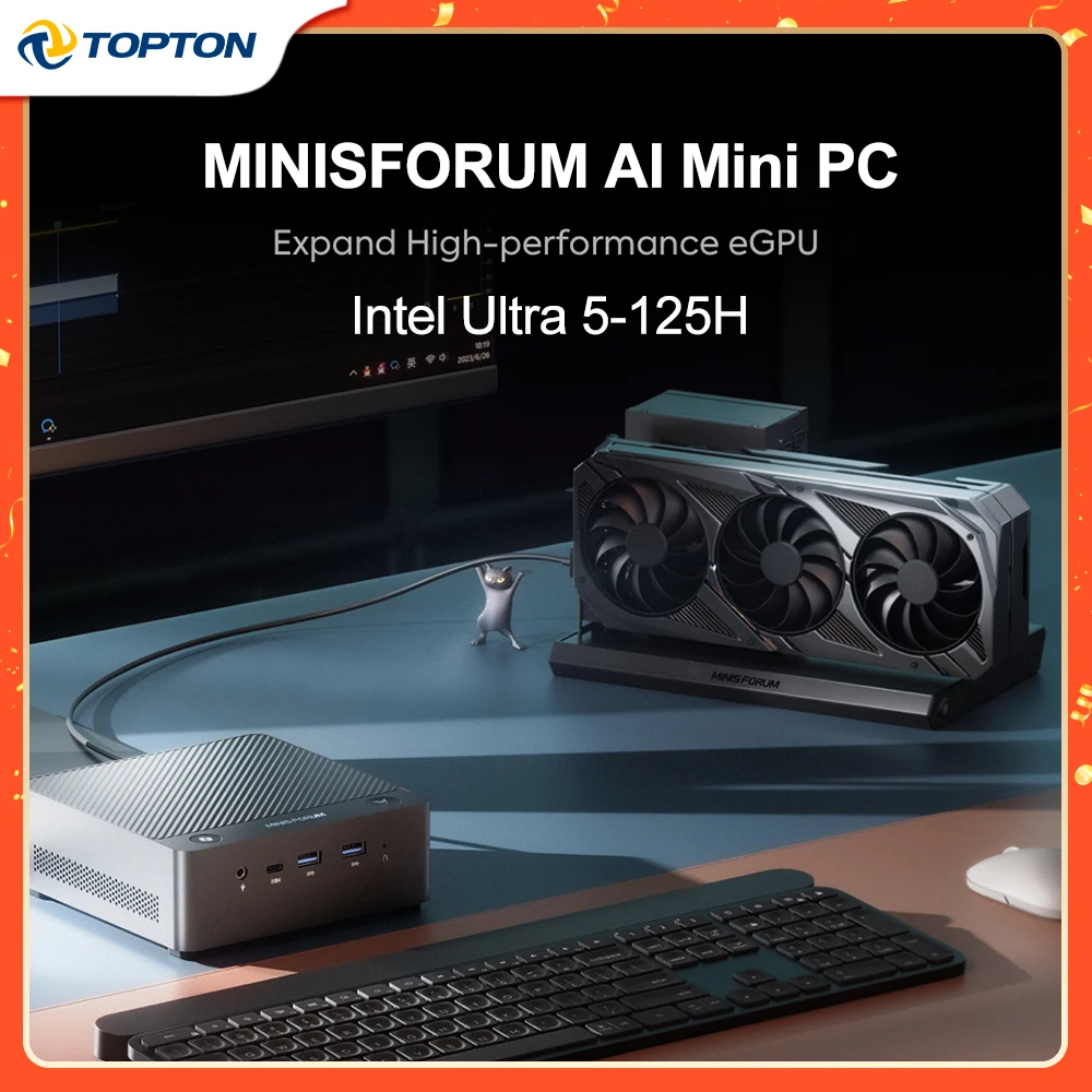 MINISFORUM AI Mini PC UH125 Pro Intel Ultra 5 125H 2*USB4 2*5G LAN Oculink Copilot Button Windows 11 Mini Gamer Computer WiFi6E