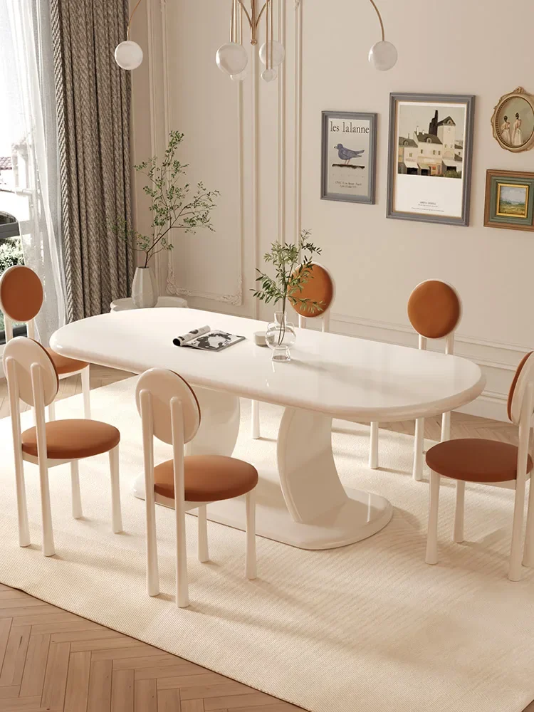 Dining table and chairs combined with home vintage style negotiation casual oval dining table