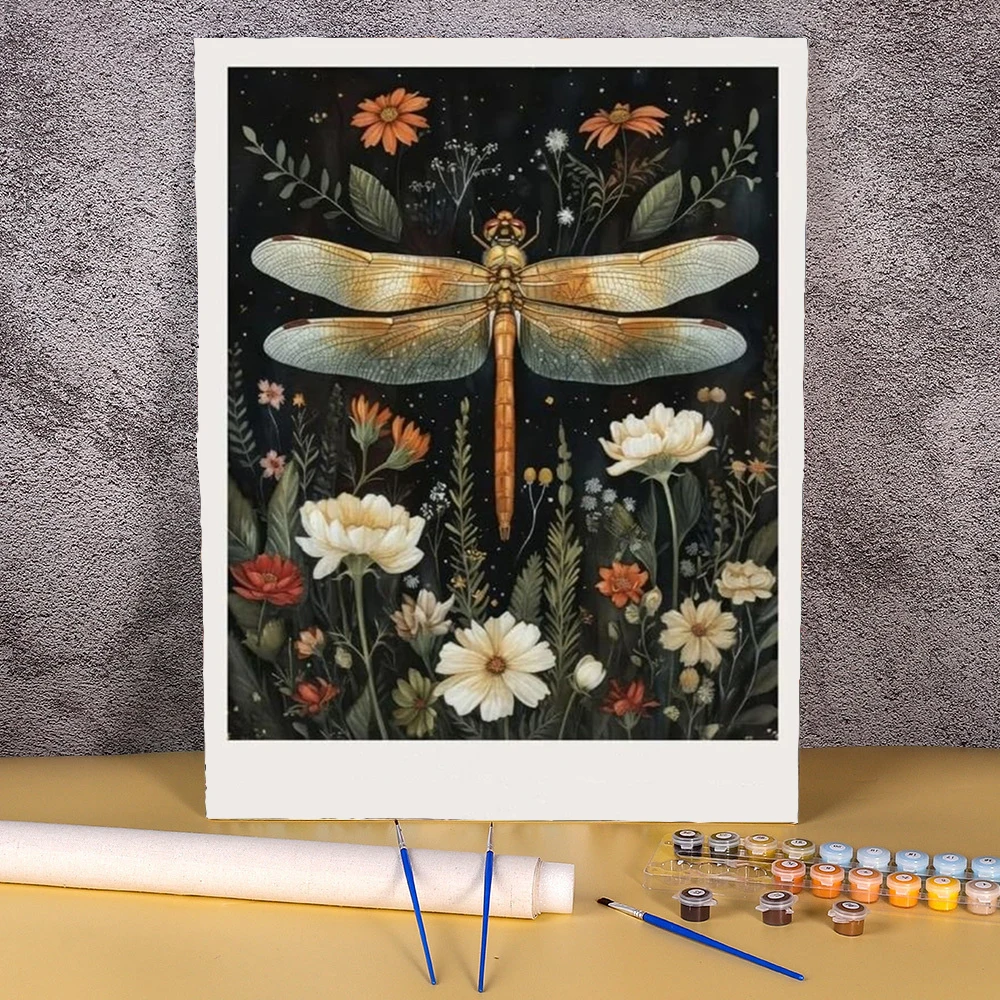 

Painting By Numbers On Canvas Frameless Flower Dragonfly Diy Set Acrylic Paint Kit Wall Art Picture Painting Decor For Bedroom