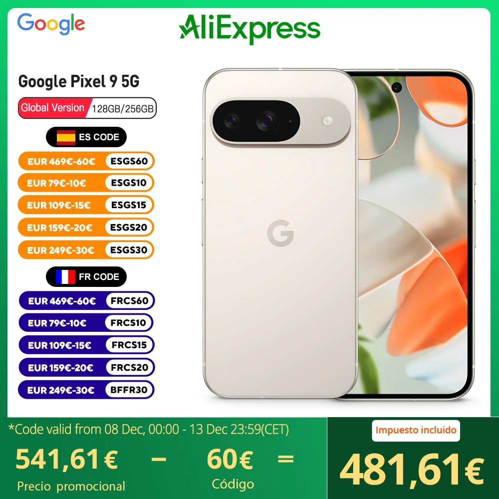 الإصدار العالمي Google Pixel 9 5G NFC، شاشة AMOLED مقاس 6.3 بوصة، كاميرات 50 ميجابكسل + 48 ميجابكسل، بطارية 4700 مللي أمبير في الساعة، IP68، بدون شاحن #1