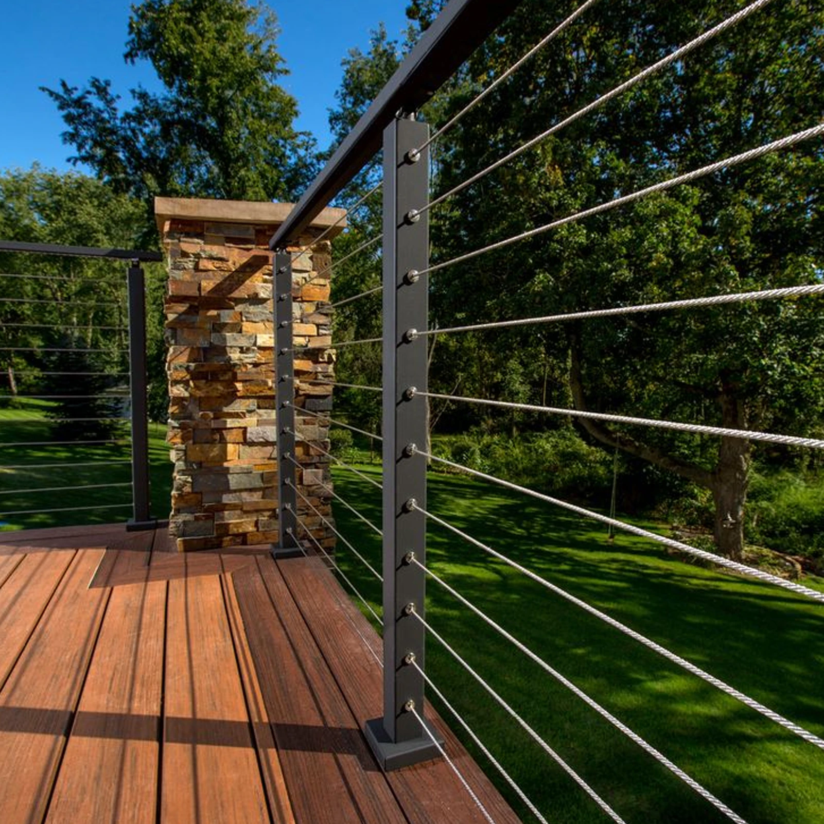 Cable Railing Post, 4 Pieces Decking Railings, Black Finish Fence Rail Post for Steps, Balcony, Staircase, Pool Fence