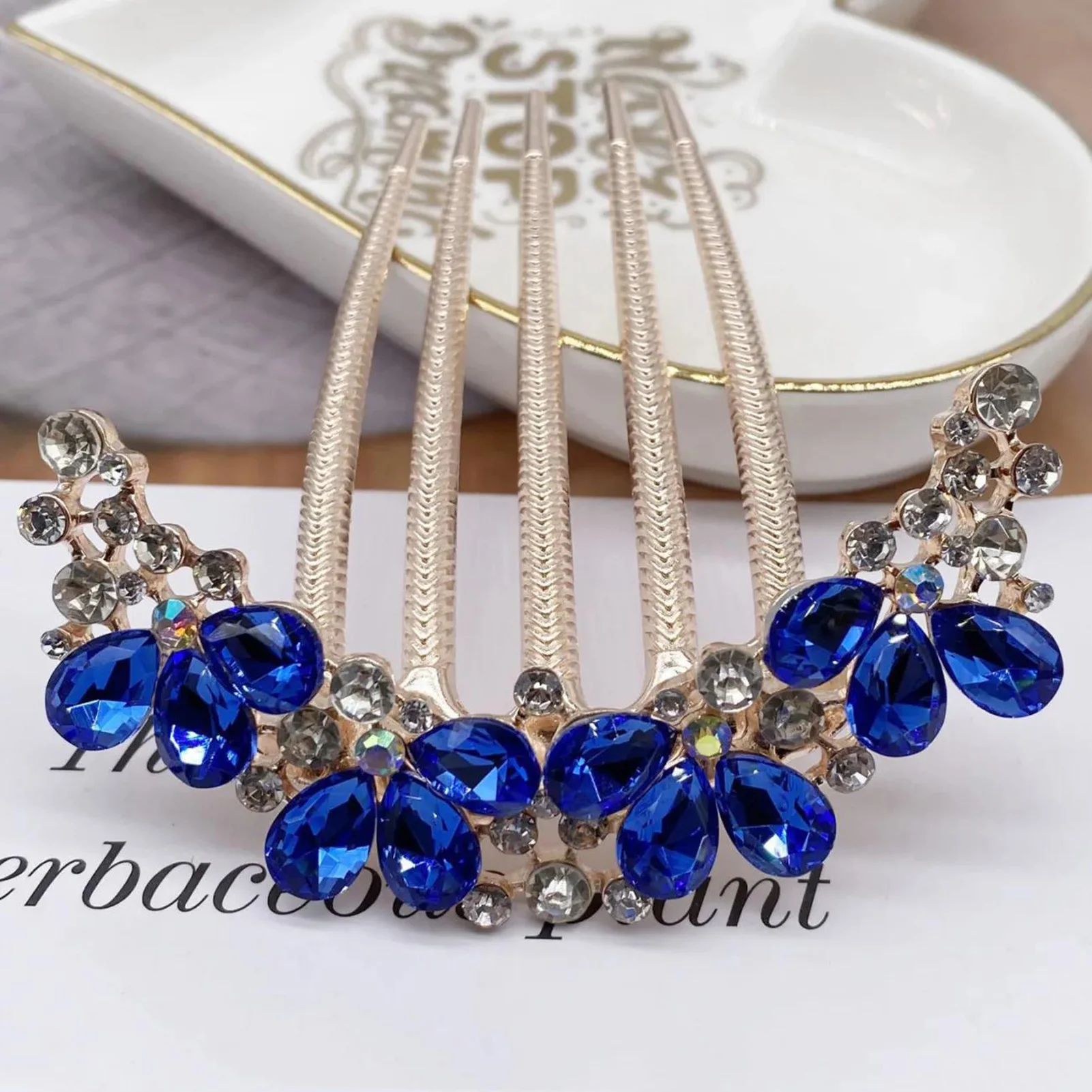 Sparkly Rhinestone Wedding Hair Combs Purple/Blue/Champagne Crystal Hairpins Ponytail Holder Jewelry for Bride Bridesmaids image 3