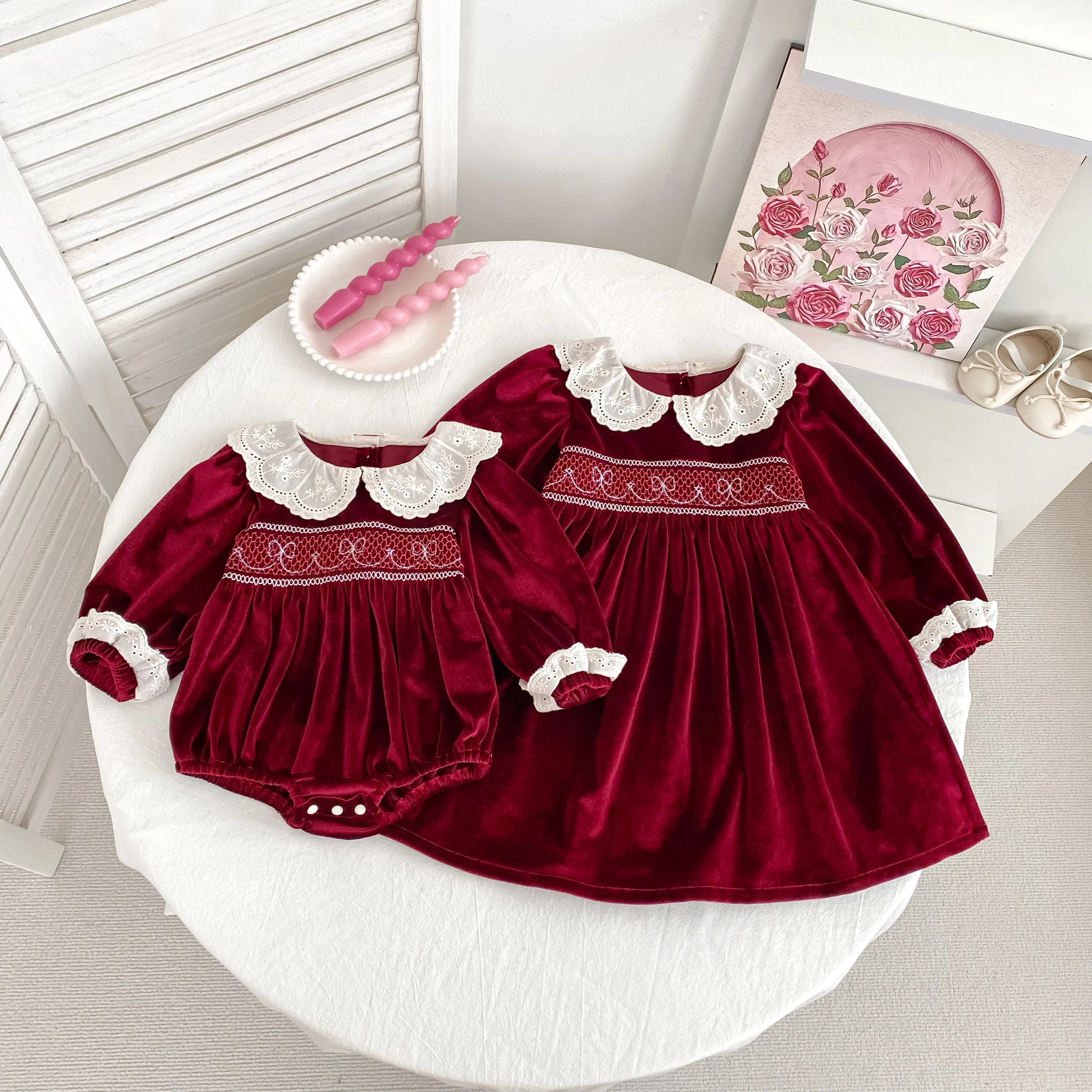 Neue Weihnachten Kinder Party Kleid Baby Bodys Schwestern Kleidung Herbst Schwestern Mädchen Prinzessin Kleid Spitze Rot Neue Jahr Kinder Kleidung – Detail 22