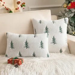 Faux Rabbit Fur Christmas Trees Pillow Cover, Soft, Cozy, Fluffy, Green, Black, White, Home Decoration, 45x45cm