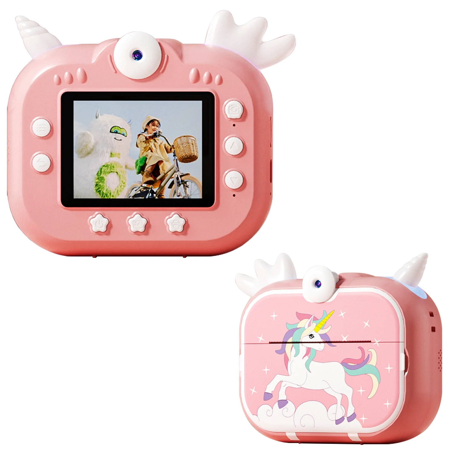 X3D Unicorn Selfie Thermal Instant Print Digital Kids Camera 2.4' screen 180 Rotating lens 1080P  10X Zoom with game light