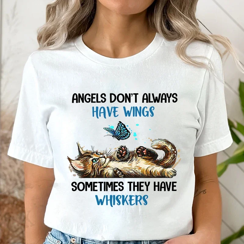 Women Blouse Funny Animal Jokes Cartoon T-shirts Angels Don't Always Have Wings Graphic Female Clothing Women Tee Shirts Tops