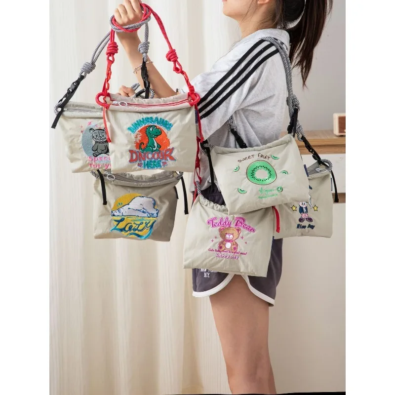 2025Y2K حقيبة قماش صيفية جديدة للنساء بكتف واحد مطرزة حقيبة يد ذات سعة كبيرة #3