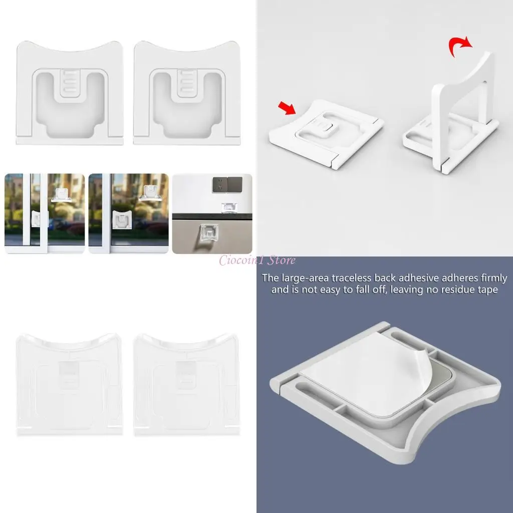 

Y1UB No Drilling Baby Safety Locks for Sliding Door Reusable Adhesive Closet Patio Window Guards Pet Friendly Set of 2pcs