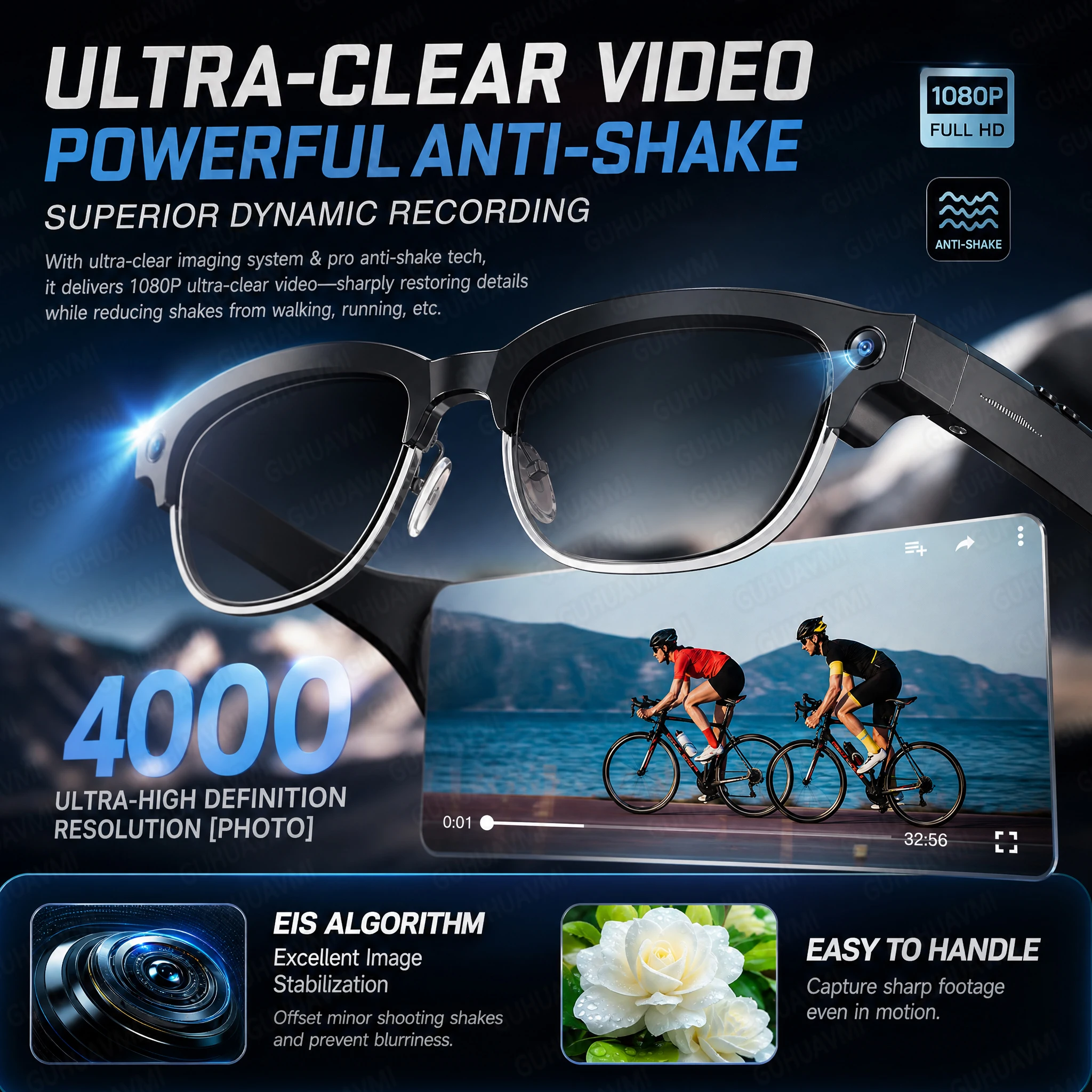 2026년형 새로운 4K HD 800W 카메라 스마트 AI 안경 비디오 사진 인식 AI 번역 챗 GPT 핸즈프리 통화 스마트 선글라스 썸네일 4