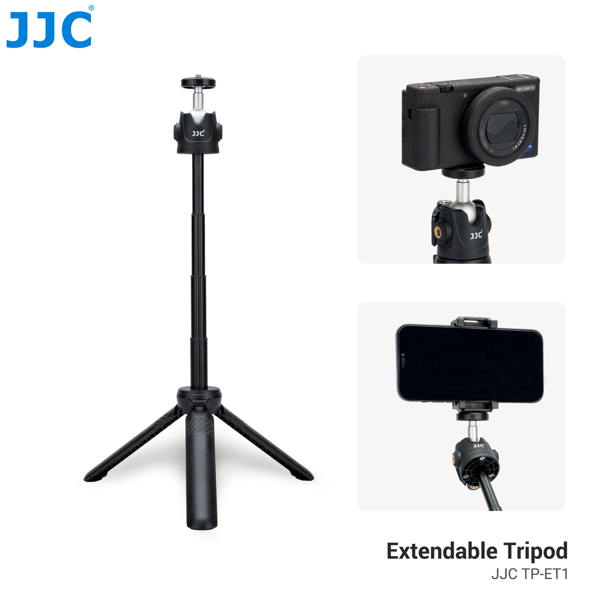 

JJC TP-ET1 Phone Vlog Extend tripod with Cold Shoe Phone Mount Holder Mini table Tripod for iPhone 13 DSLR Sony Camera Tripod