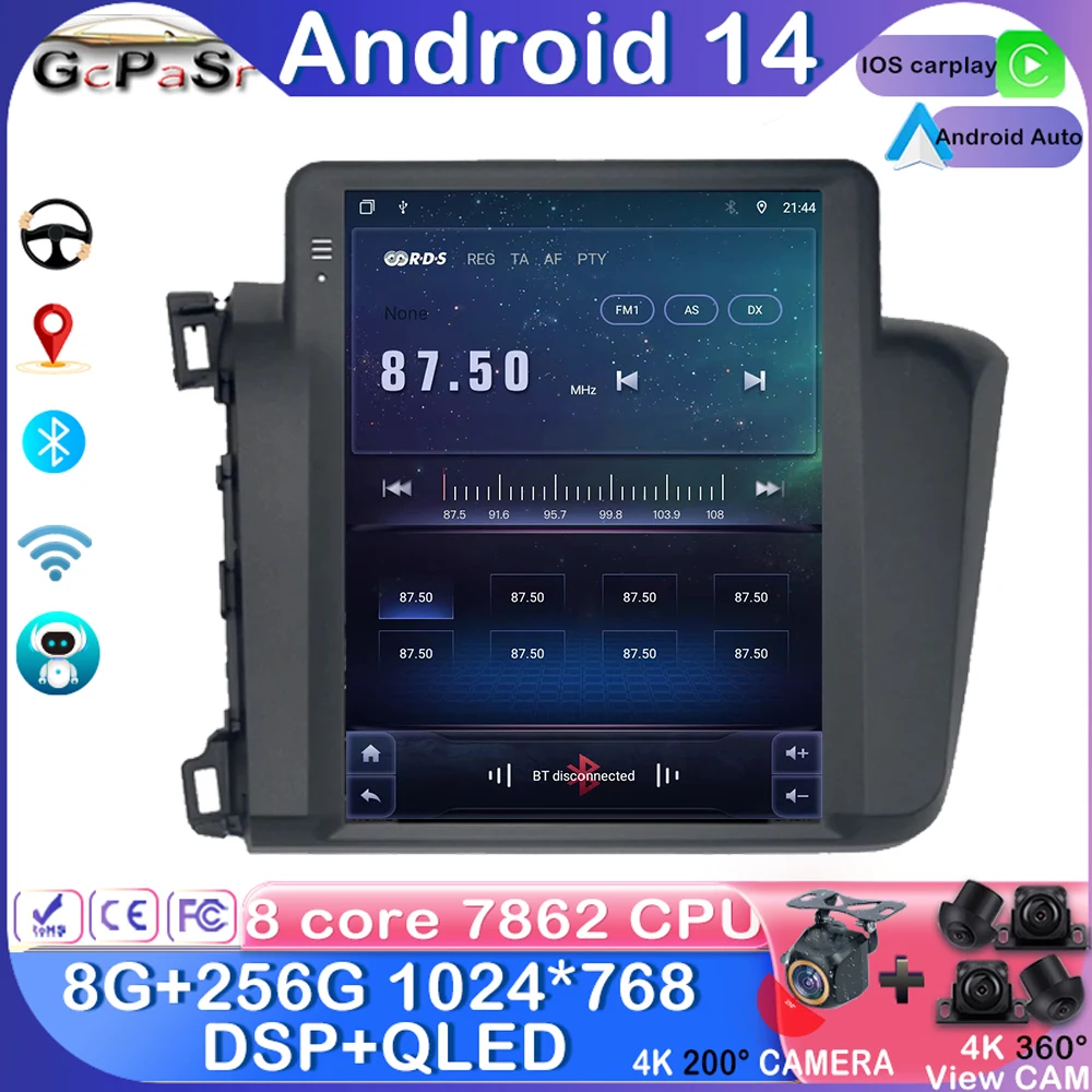 

Car Radio Multimedia For Honda Civic 2012-2015 Video Player Android Auto Carplay Tesla Style no 2 din Stereo GPS Android 13 4G