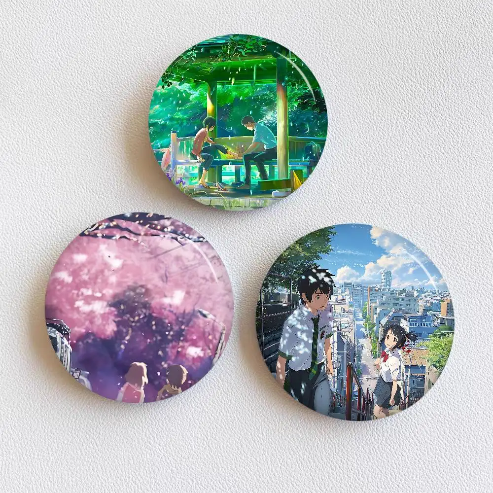 M-Makoto Anime S-Shinkai Cartoon Brooches Anime Badge Round Handmade Brooch Lapel Pins Jewelry for Backpack Clothes Gifts