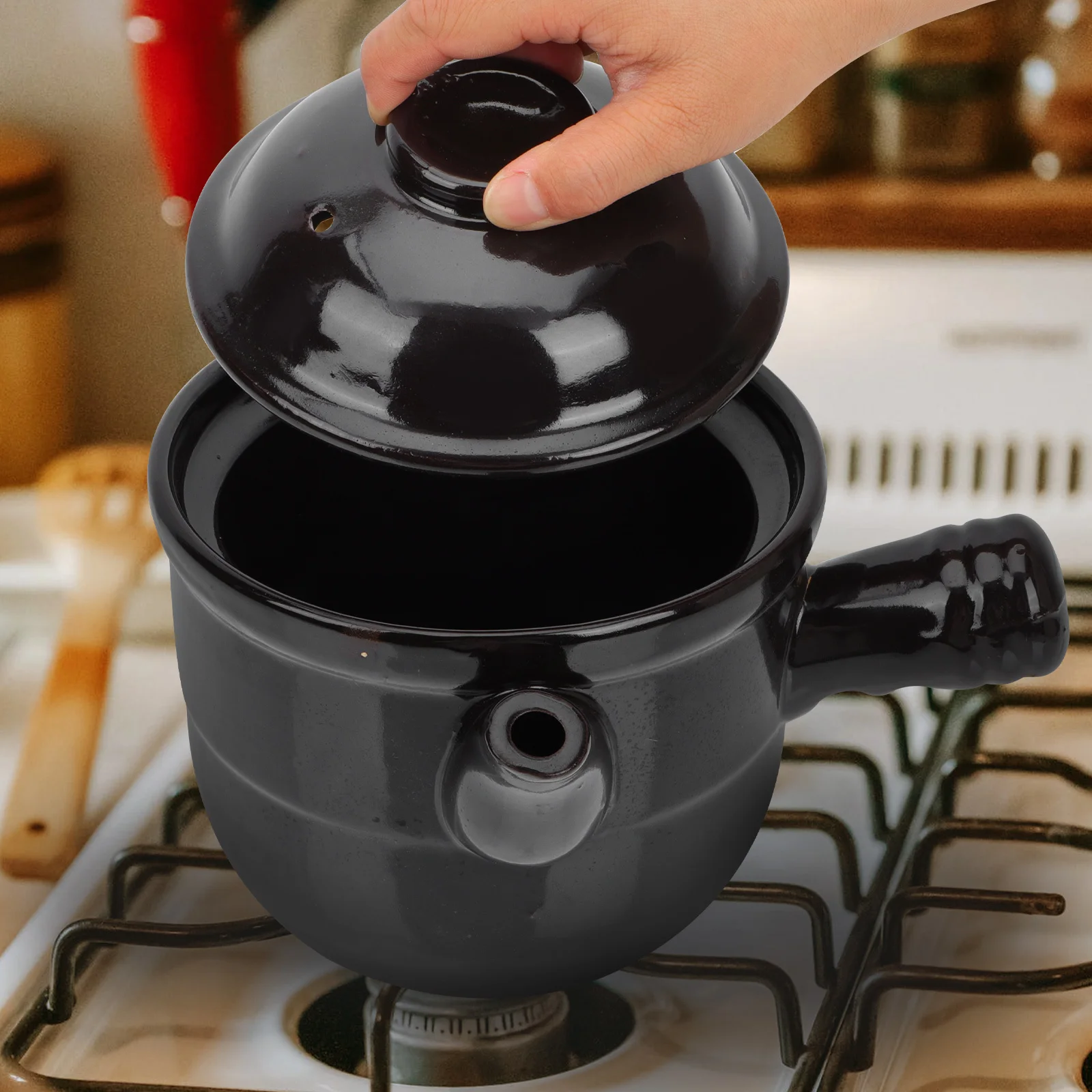

Chinese Medicine Ceramic Pot High Temperature Firing Multi Purpose Kitchen Gadget Retro Handle Anti Scalding