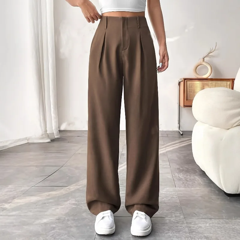 

Women's Wide-leg Suit Pants New Fashionable High-waisted Pockets Solid Color Commuter Drape