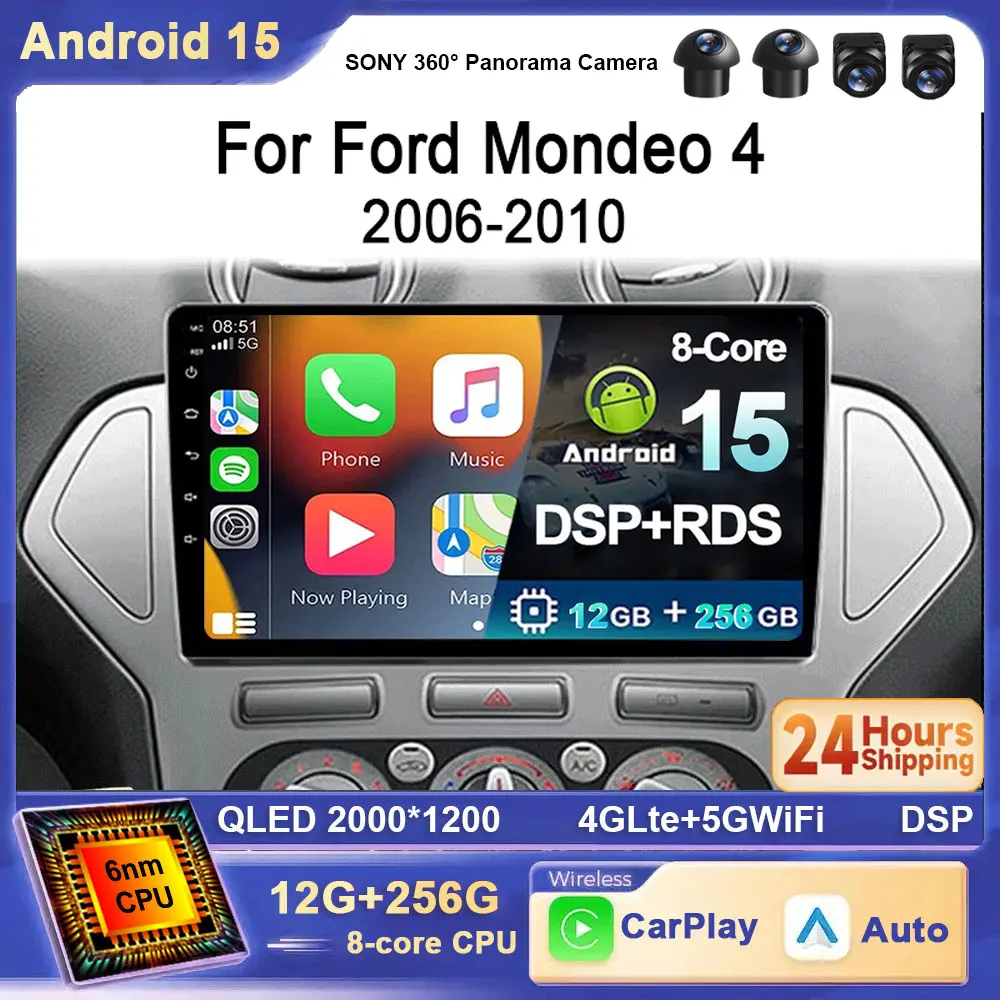 

For Ford Mondeo MK4 Multimedia 2006 2007 2008 2009-2010 Android 15 Car Radio Car Carplay Multimedia Player GPS Navigation 4G