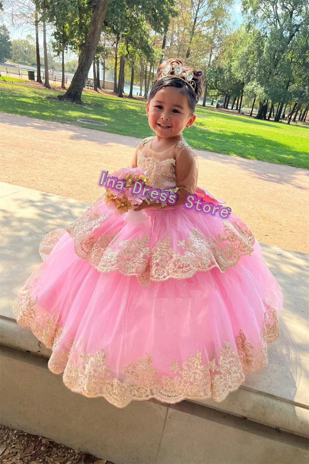 Personalizado múltiplas cores vestido da menina de flor adorável rosa tule fofo impressão casamento meninas festa aniversário vestidos noite