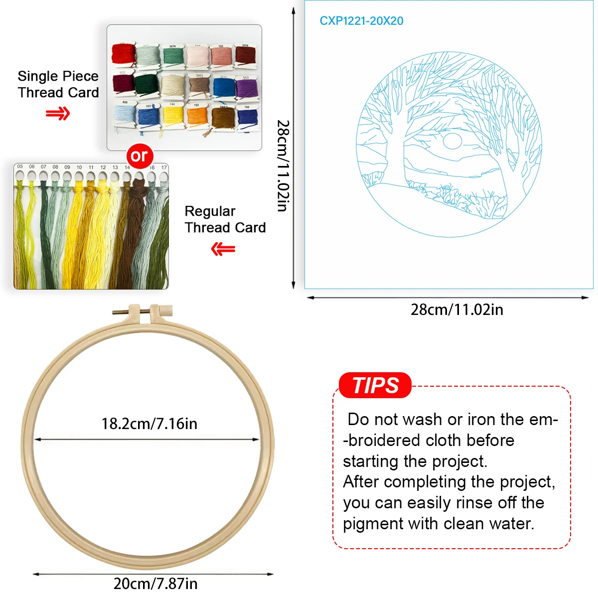 1 Stück 20X20CM/15X15CM 7,87/6,3 Zoll Sonnenuntergang Stickerei Starter-Kit DIY-Kit DIY-Stickerei-Set für Anfänger – Detail 5