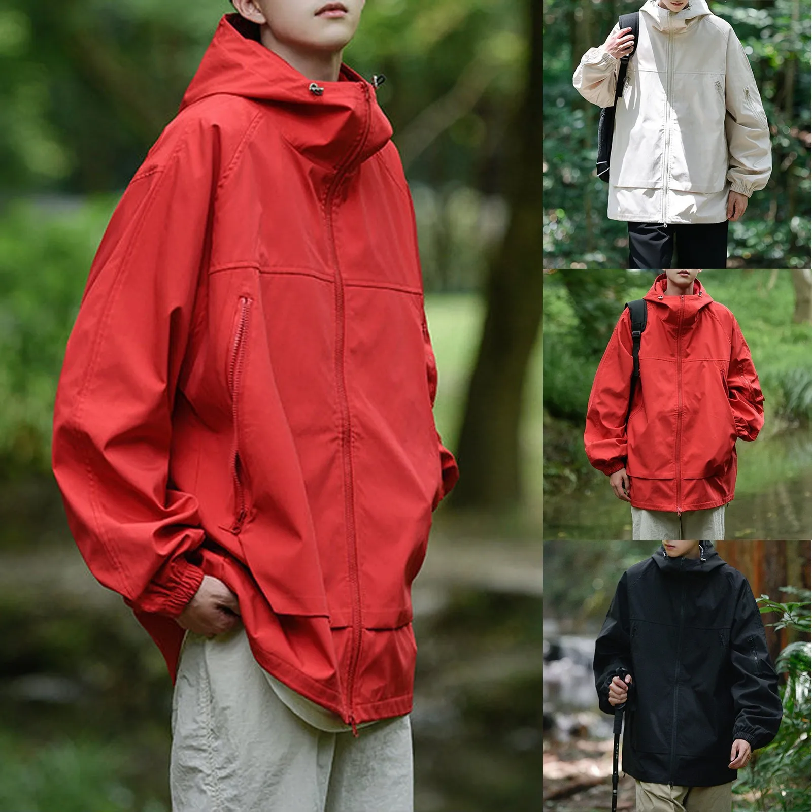 

Outdoor Casual Windproof Top Coat Fashion Men Solid Color Sports Jacket Practical Thin Waterproof Breathable Hiking Jacket Coat