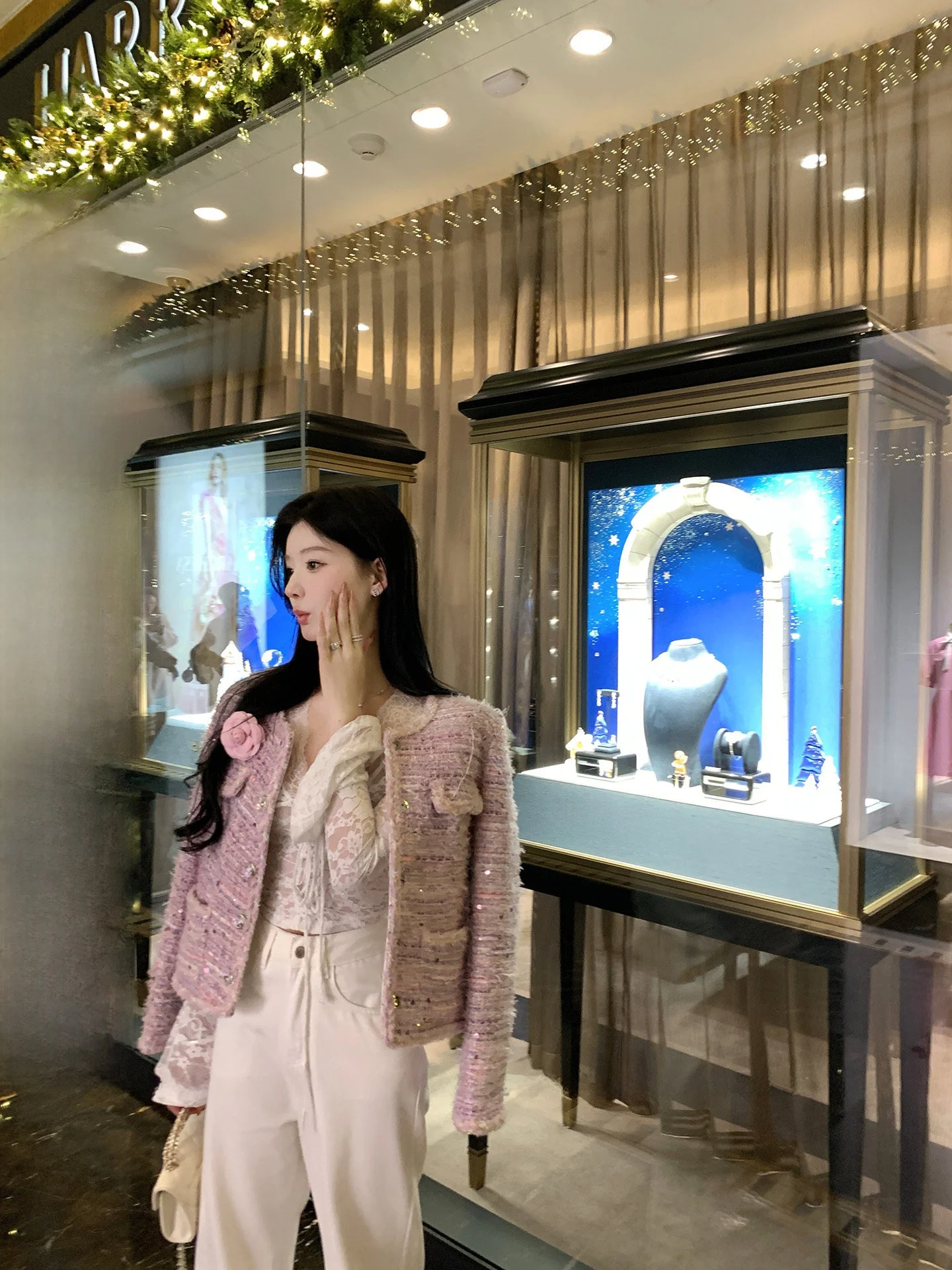 

YOLI Tina Qian Jin Pink Purple Flower round Ne Small Fraance Sle Женская повседневная универсальная шерстяная куртка для весенней моды