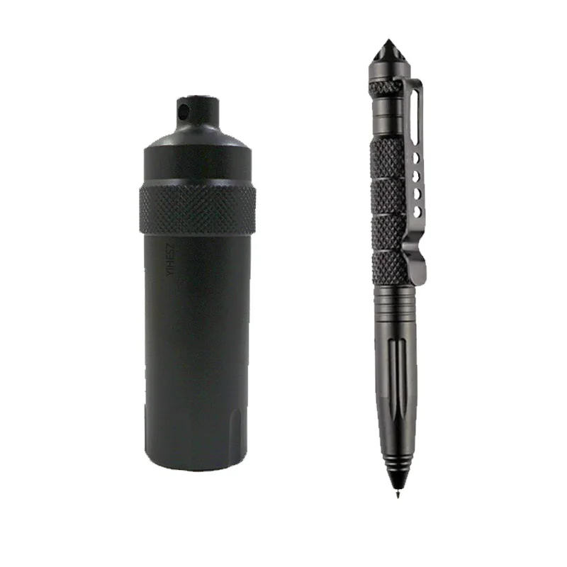 휴대용 방수 캡슐 도장 병, 알루미늄 합금 야외 생존 알약 상자, 전술 펜 포함 EDC 밀폐 용기 용기