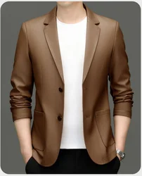 8557 Sheep Leather Casual Suit Men's Jacket Slim Spring and Autumn Thin Section Black Brown