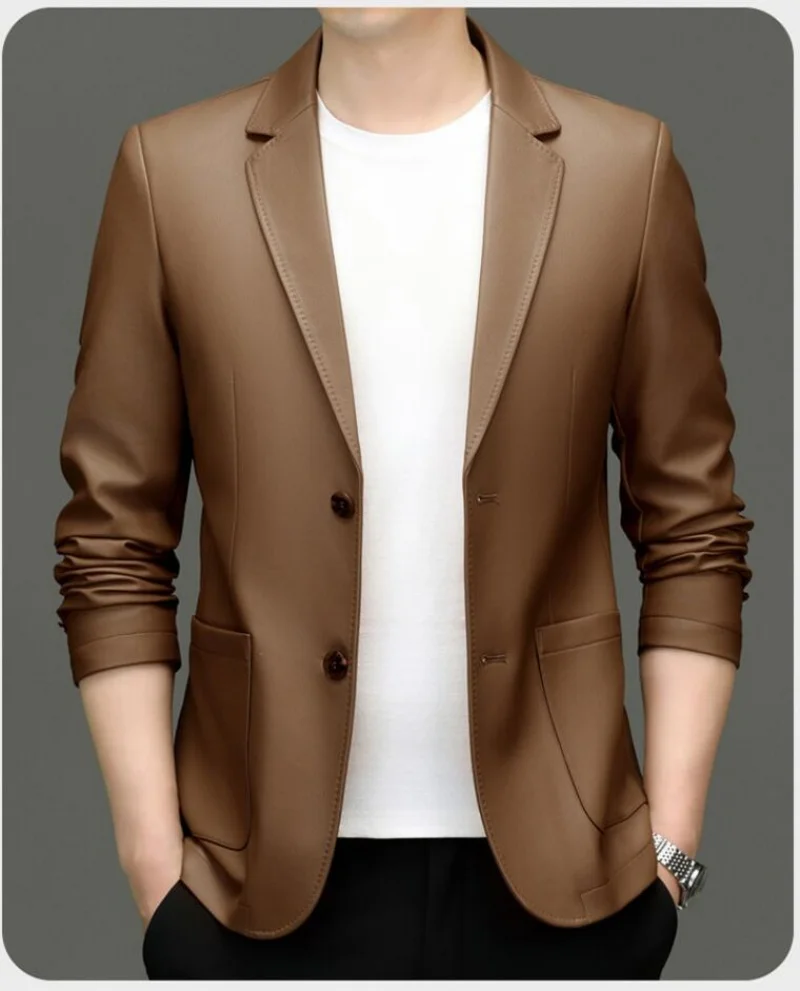 8557 Sheep Leather Casual Suit Men's Jacket Slim Spring and Autumn Thin Section Black Brown