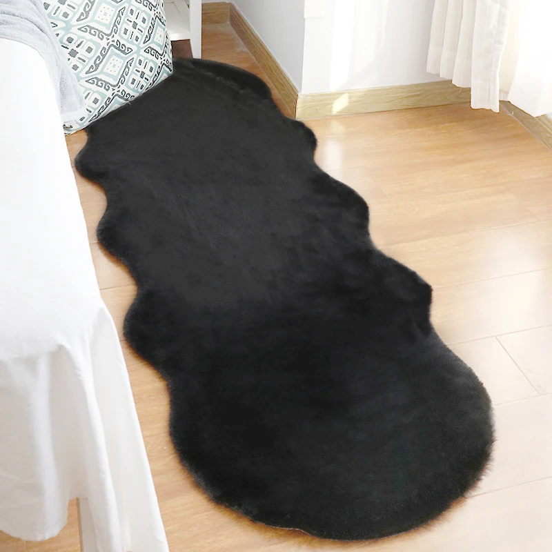 Irregular Fur Rug for Bedroom, Plush Nordic Living Room Carpet, Black Fluffy Home Floor Mats, Kids Bed Room, Bedside Ornaments