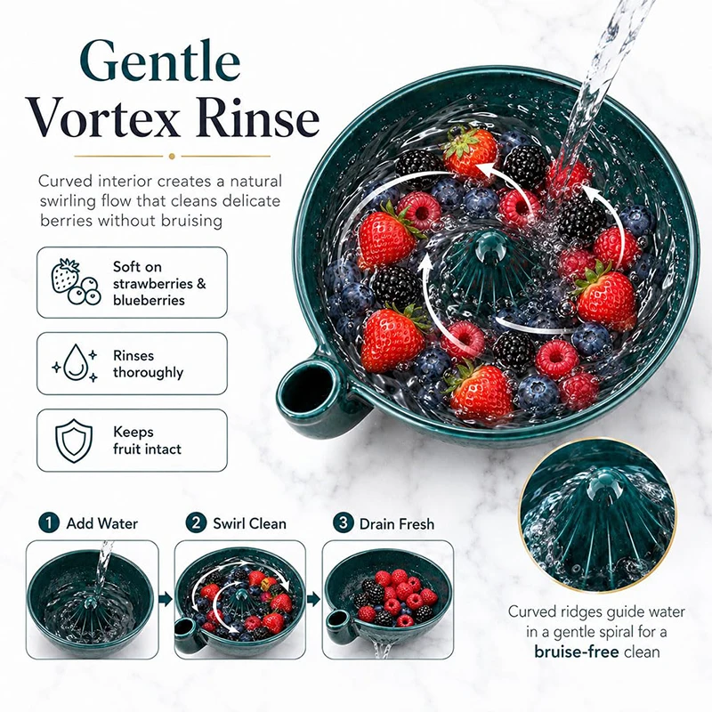 Self Rinsing Berry Washing Ceramic Bowl 7