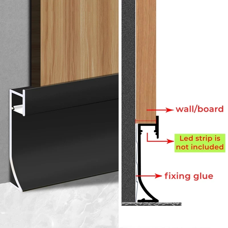 Recessed Skirting Line Aluminium LED Profile Black Corner Bar Light With Silicone Cover Home Stair Wall Decor Skirting Board