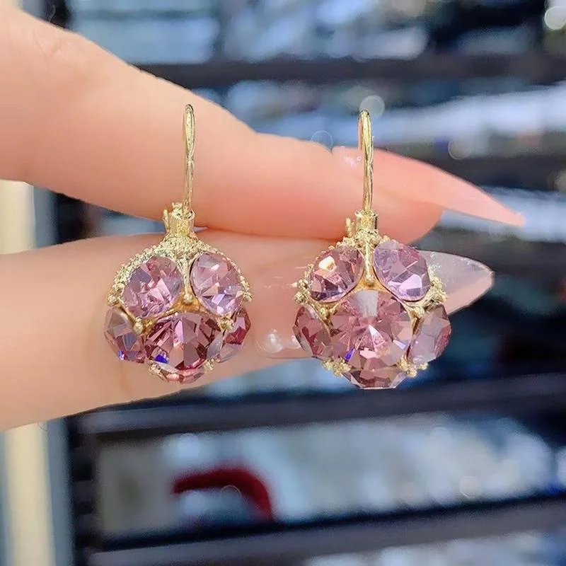 Luxury Fashion Pink Crystal Ball Dabgle Earrings for Women Temperament Zircon Pendant Earring Wedding Party Jewelry Gift Pendien