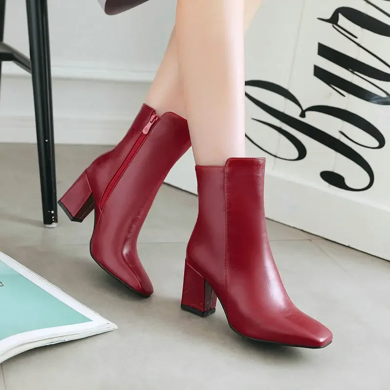 2024 New Women Side Zipper Мартин Cапоги Comfortable Ankle Boots Fashion Shoes Black Red White Square Heel Ladies Boats 32-43