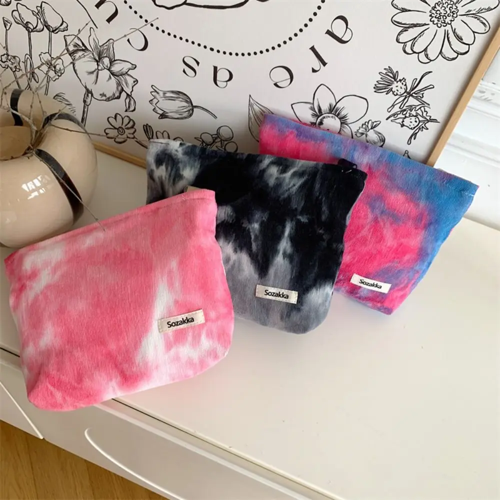 

Tie Dye Corduroy Makeup Bag Gradual Color Zipper Canvas Cosmetic Bag Lipstick Storage Bag Korean Style Zipper Lipstick Bag Lady