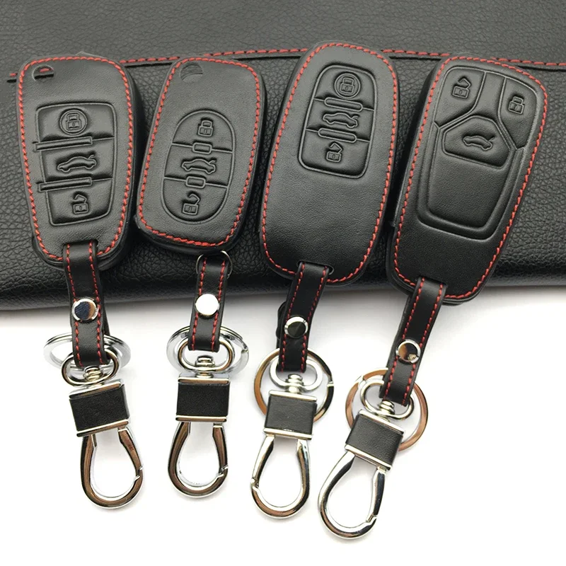 Hot Sale Super Quality 100% Leather Key Cover Case for Audi Q3 Q5 Sline A3 A5 A6 C5 A4 B6 B7 B8 TT 80 S6 C6 Auto Accessories