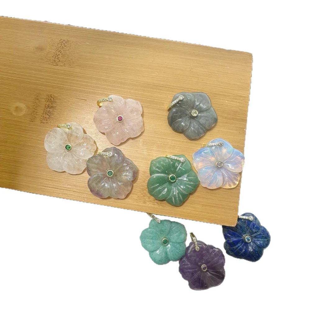 3pcs Mix Color Natural Stone Crystal Flower Shaped Pendant Charms for Jewelry Making DIY Necklace Bracelet Accessories