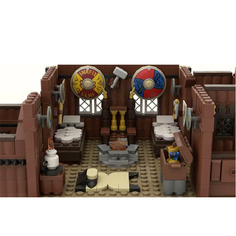 MOC-122688 MOC Pirate Dragon Boat House Architecture House Building Block Assembly Model Brick Toy Children's Gifts