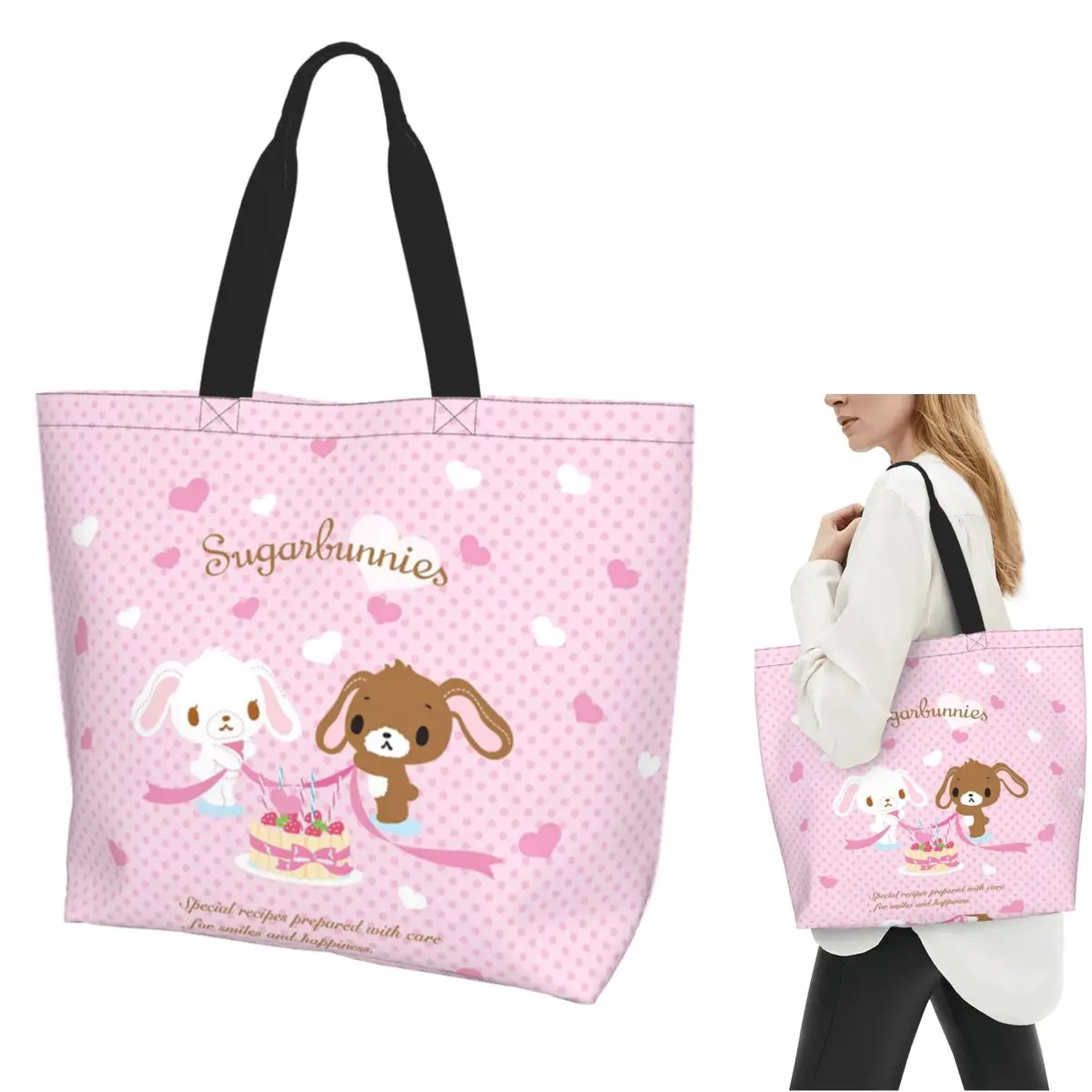 

Sugarbunnies Shopping Tote Bag Canvas Large Capacity Shoulder Bags Shopper Grocery Handbag for Women