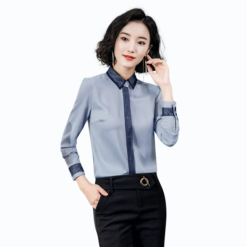 Frühjahr neue Langarm Top Satin Damen Design Sinn Mode atmungsaktive Chiffon Professional Shirt