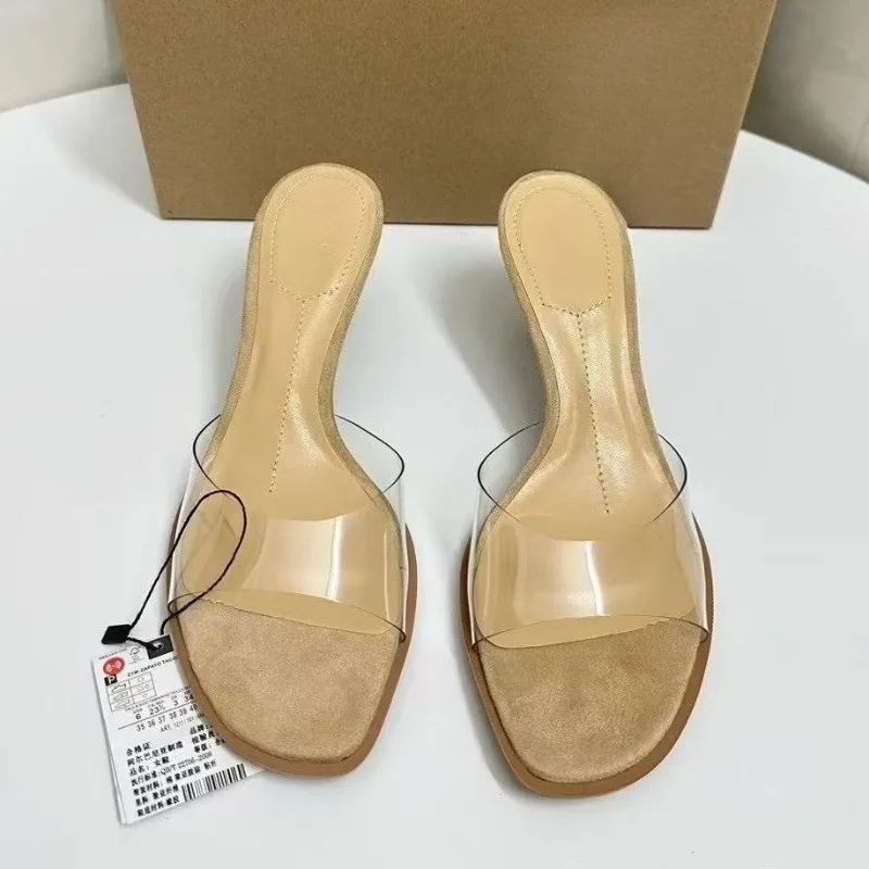 2026 New Women Nude Transparent Mules Round head thin Heel Slip-on Comfortable Office Party Casual Everyday Shoes view 5